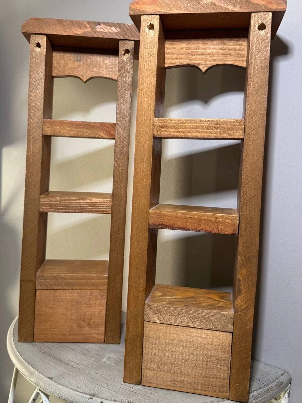 Pair of Wooden Wall Display Shelves in Brown - Brand: